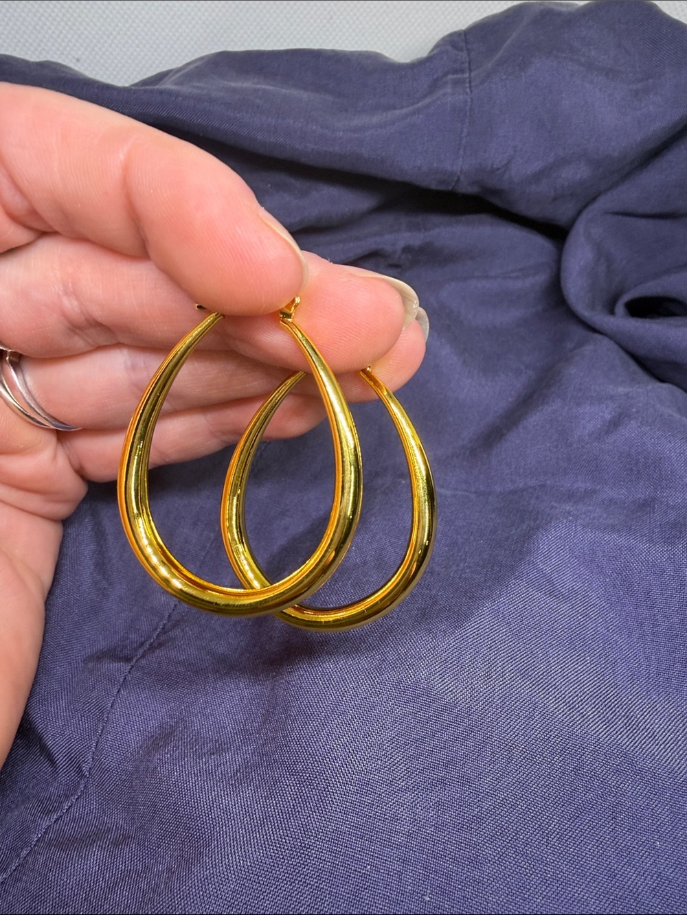 18K Gold Over 925 Sterling Silver 1.75” Teardrop Hoops | Estate Old Money Style